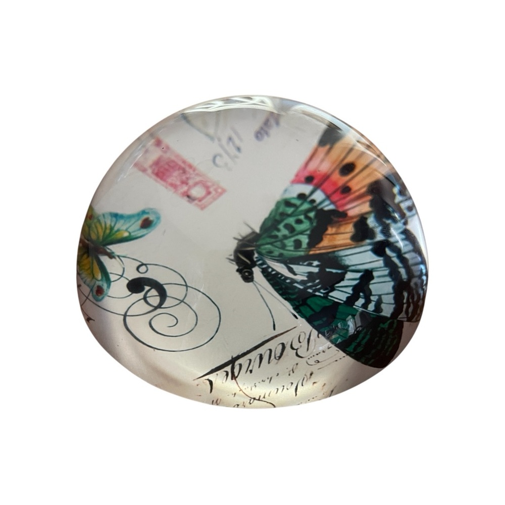 Pier 1 Butterfly Glass Paperweight Dome French Art Shabby Chic Desk Decor 4” - Picture 3 of 6